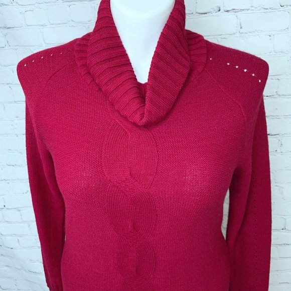 LENNIE FOR NINA LEONARD RED COWL NECK SWEATER DRESS - LARGE - Picture 2 of 4